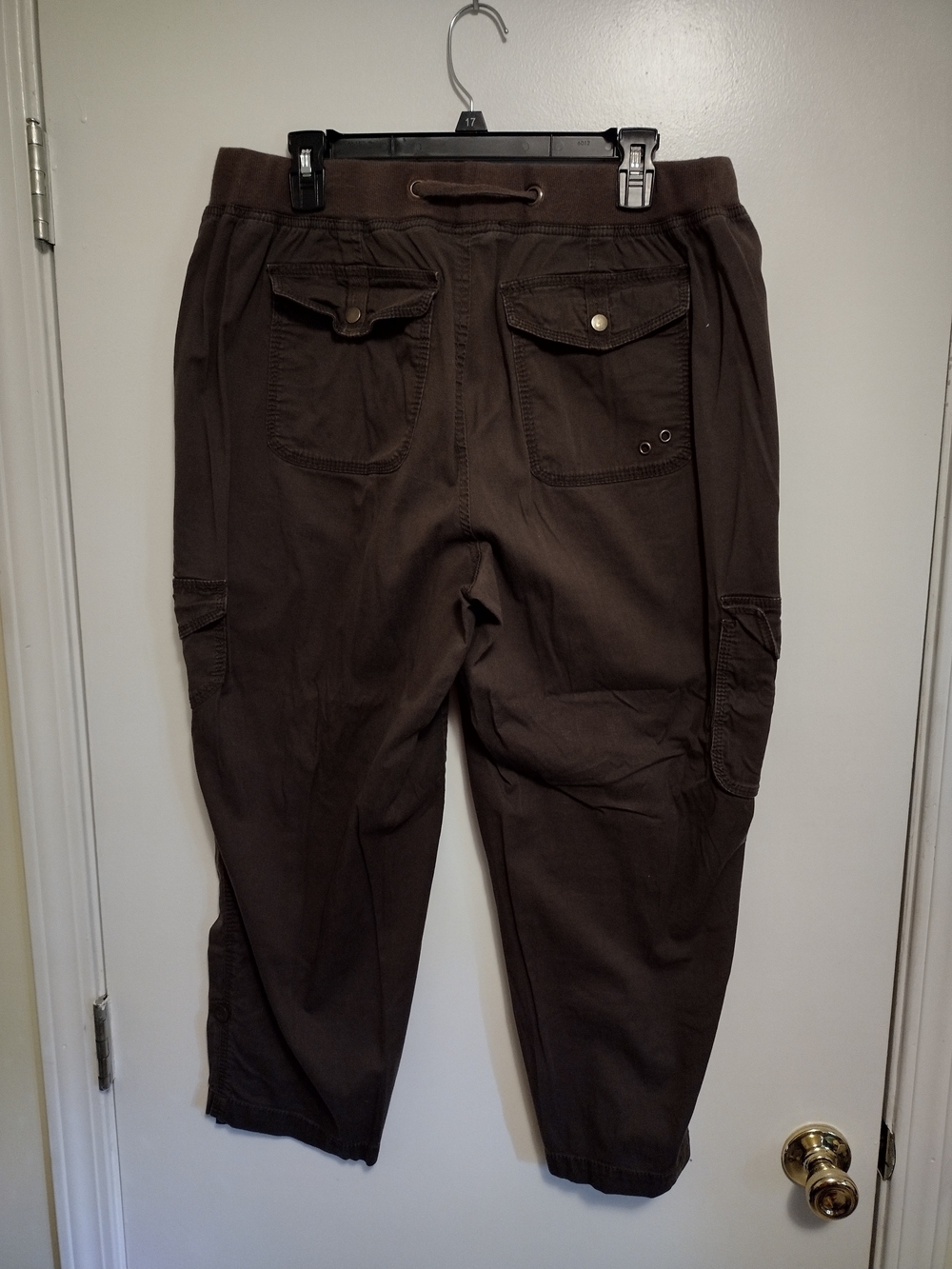 Brown Cargo Capri Pants with Drawstring Waist - Picture 4 of 6